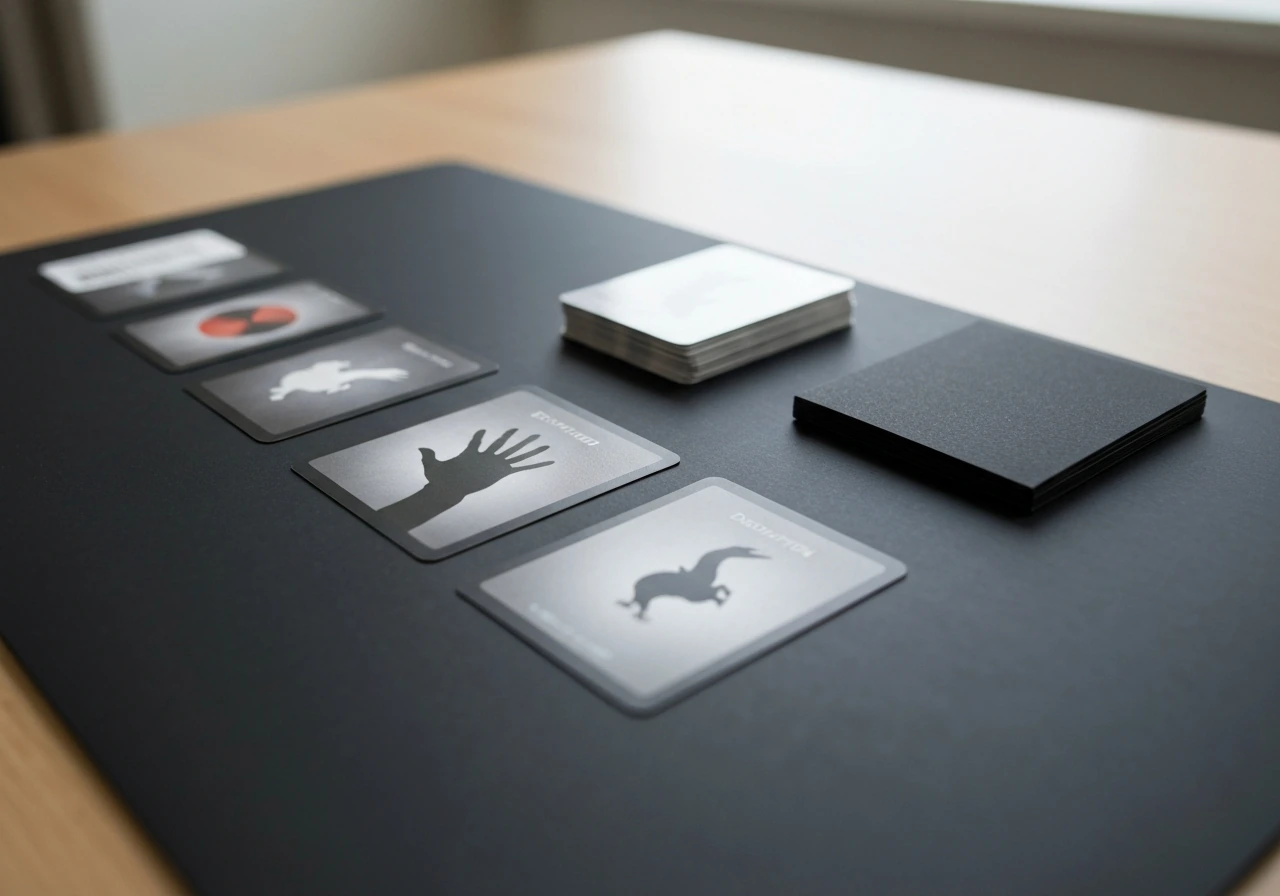 Dark desk with multiple anonymous disruption cards laid out beside a Droll & Lock Bird-style card.