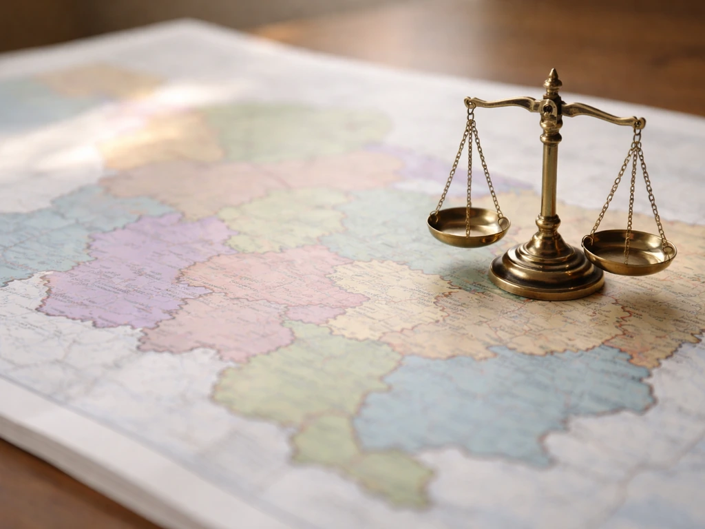 Open map with blurred regional borders and small law scales, suggesting laws vary by location.