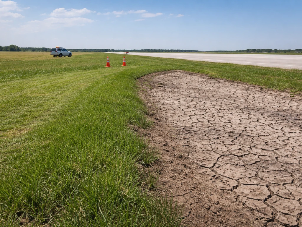 Airport-edge habitat modification with low mown grass and drained ground to reduce bird attractants.